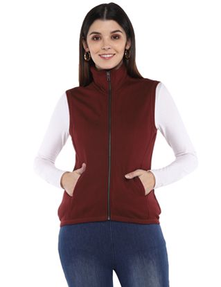 Picture of Frenchtrendz Poly Viscose Spandex Dark maroon Sleeveless Jacket