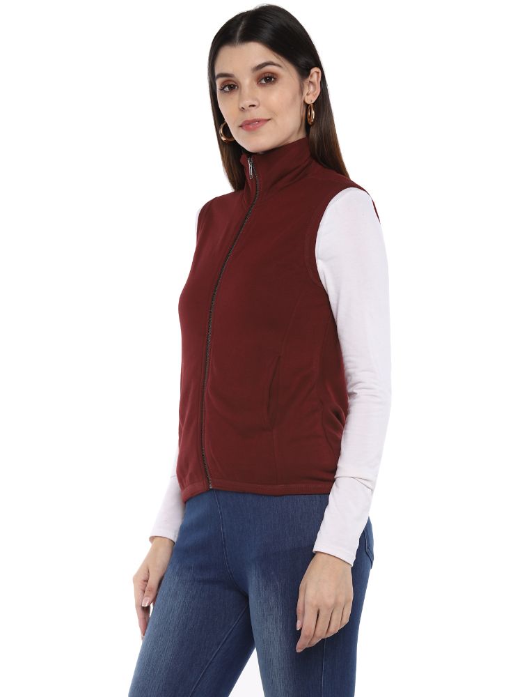 Picture of Frenchtrendz Poly Viscose Spandex Dark maroon Sleeveless Jacket