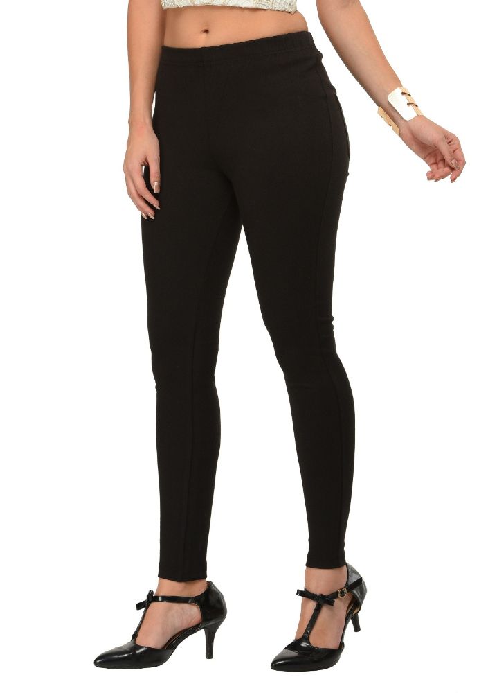 Picture of Frenchtrendz Cotton Modal Spandex Black Solid Look Jegging