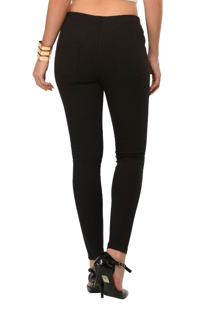 Picture of Frenchtrendz Cotton Modal Spandex Black Solid Look Jegging