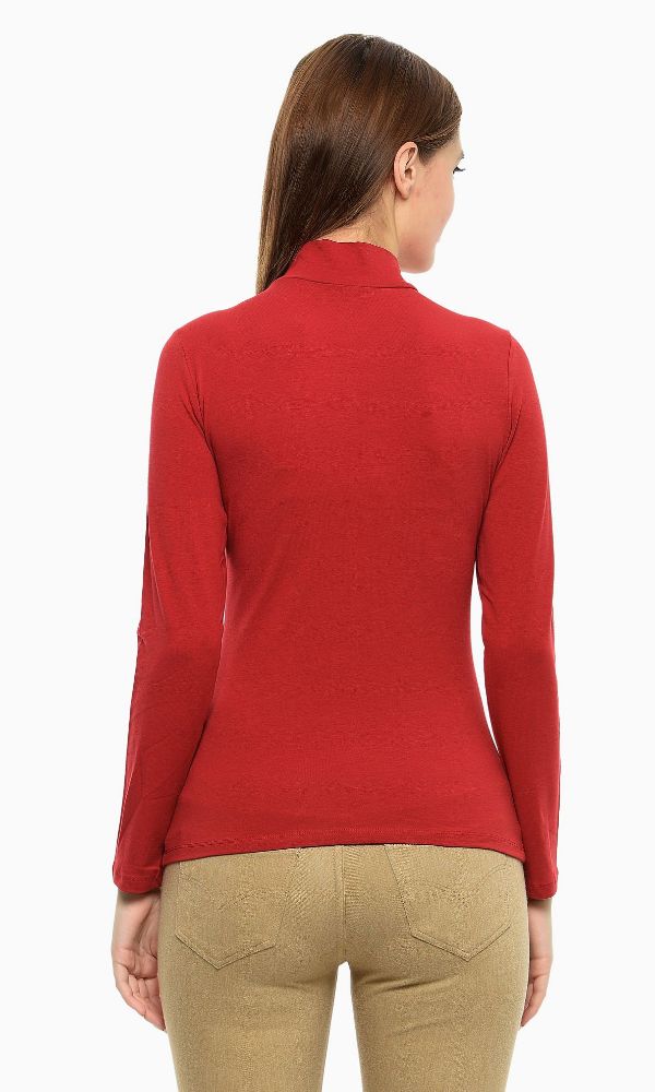 Picture of Frenchtrendz Cotton Spandex Red mock neck Full Sleeve Top