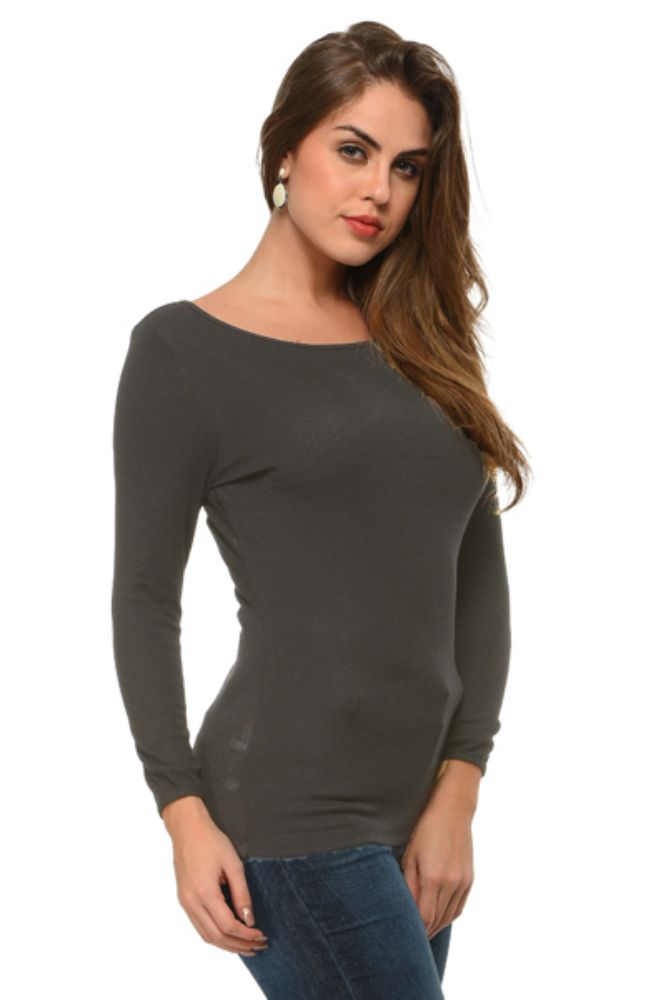 Picture of Frenchtrendz Rib Viscose Charcoal T-Shirt