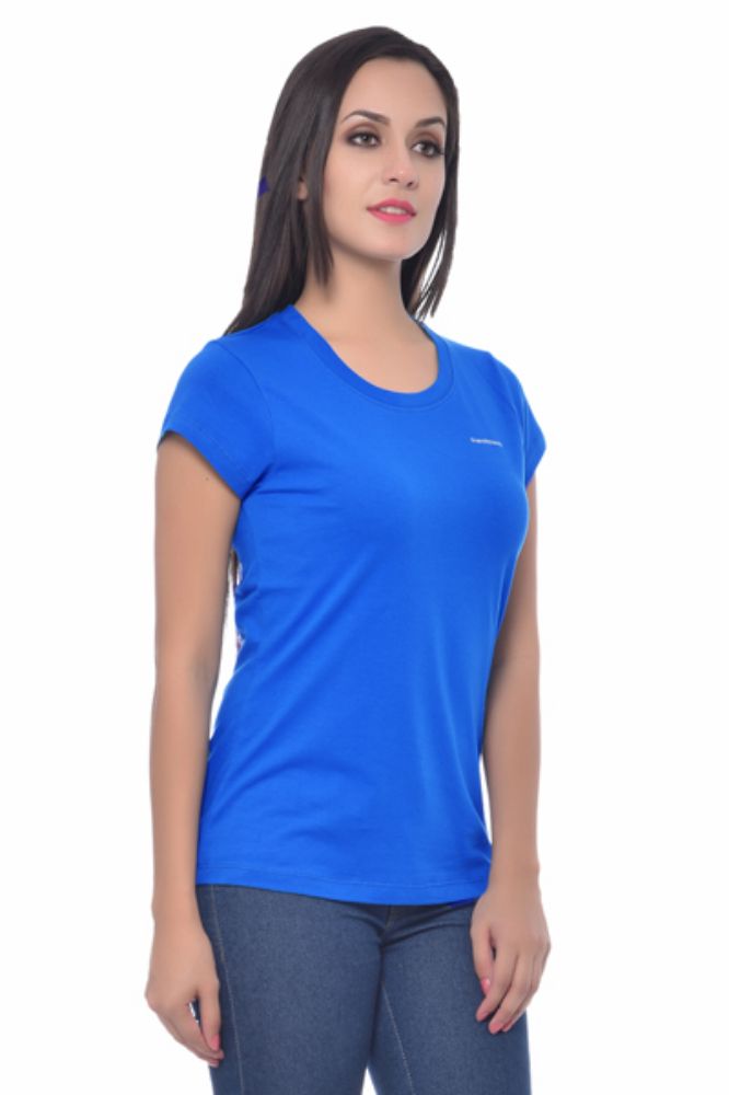 Picture of Frenchtrendz Cotton Royal Blue Round Neck Half Sleeve Medium Length T-Shirt