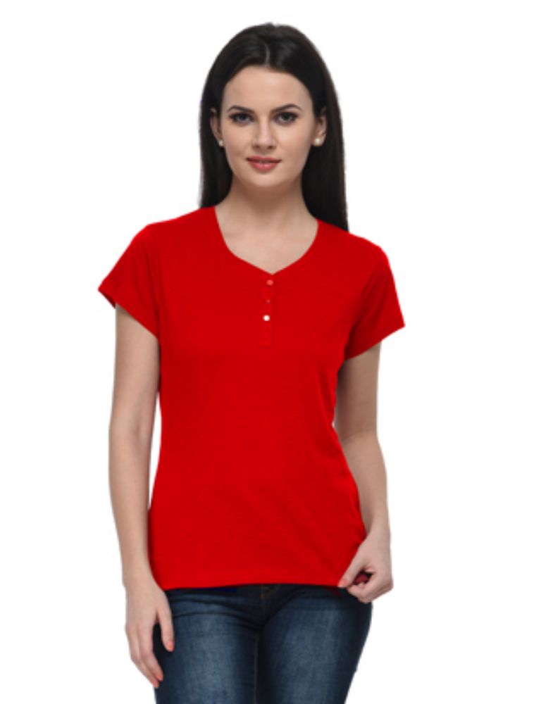 Picture of Frenchtrendz Cotton Slub Red Henley neck short Sleeve Top