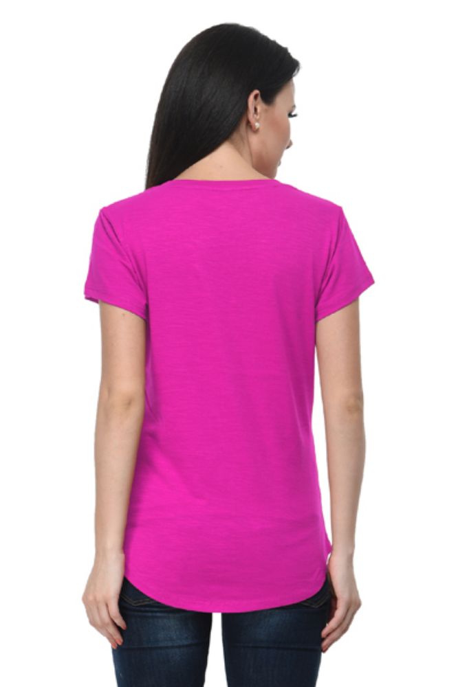 Picture of Frenchtrendz Cotton Slub Pink V-Neck short Sleeve Long Length Top
