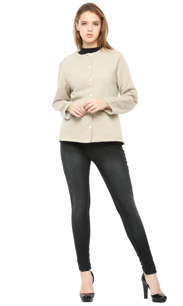 Picture of Frenchtrendz Cotton Bamboo Fleece Oatmeal full Sleeve Jacket