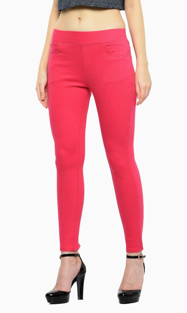 Picture of Frenchtrendz cotton viscose Spandex Pink Jeggings