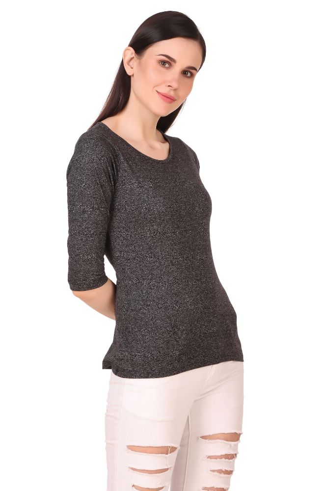Picture of Frenchtrendz Cotton Poly Black Round Neck 3/4 Sleeve Top