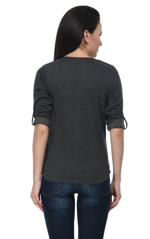 Picture of Frenchtrendz Cotton Poly Black Henley Neck 3/4 Sleeve T-Shirt