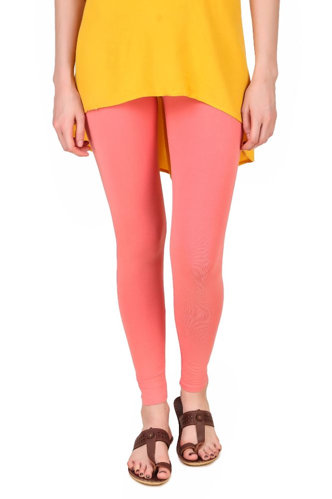 Picture of Frenchtrendz Cotton Spandex Coral Pink Ankle Leggings