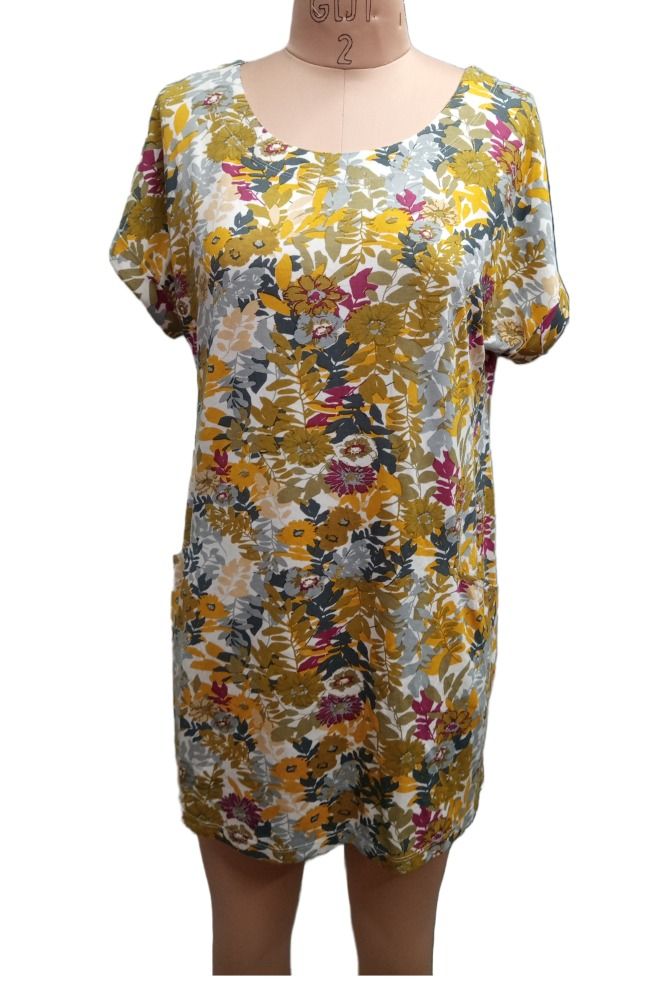 Picture of Frenchtrendz women's printed beige round neck dress