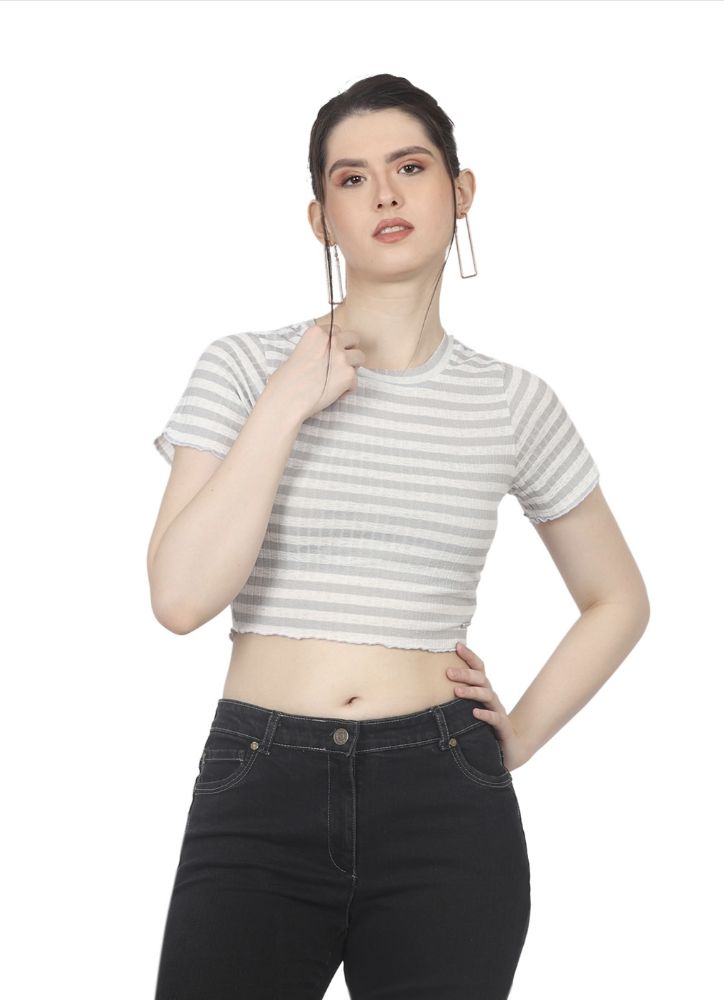Picture of Frenchtrendz women's grey stripe crop top