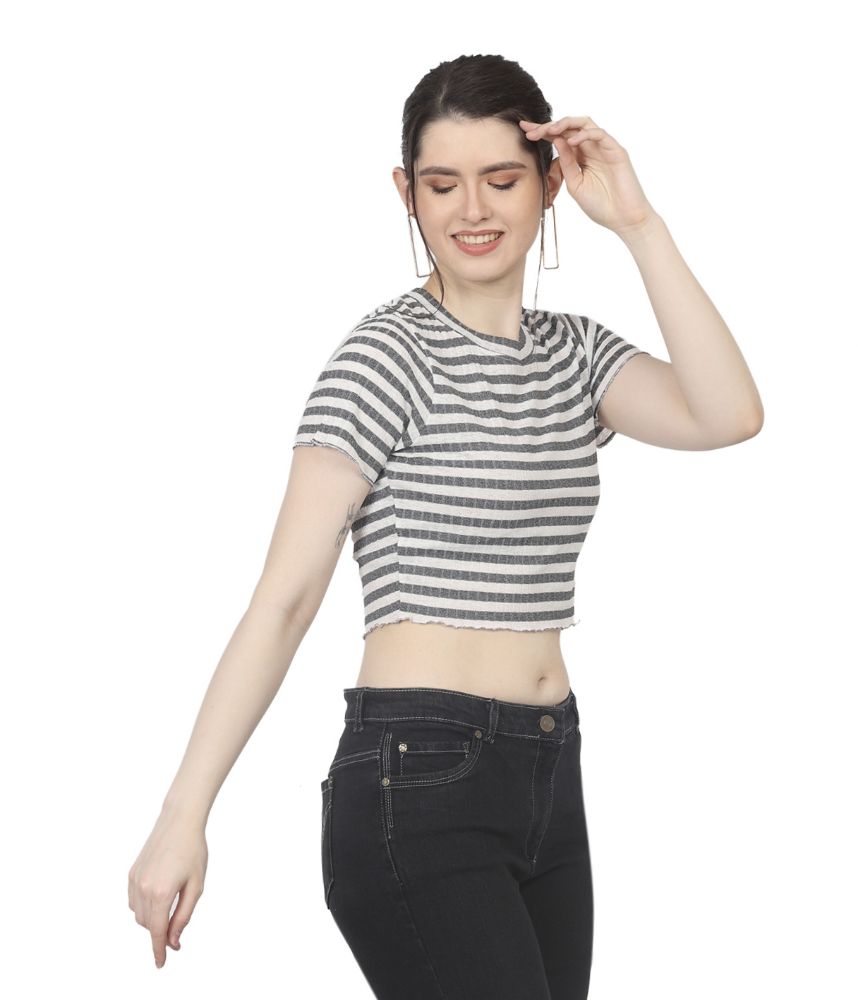 Picture of Frenchtrendz Women's Black Stripe Crop Top
