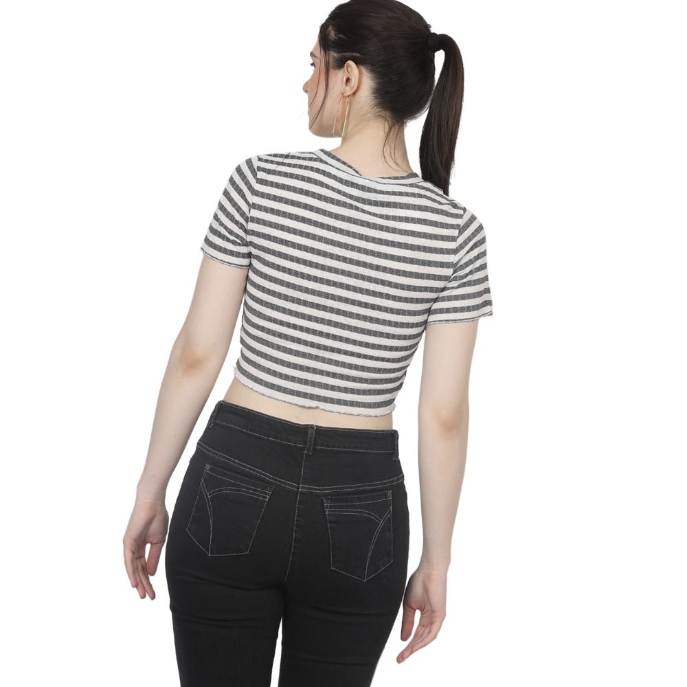 Picture of Frenchtrendz Women's Black Stripe Crop Top