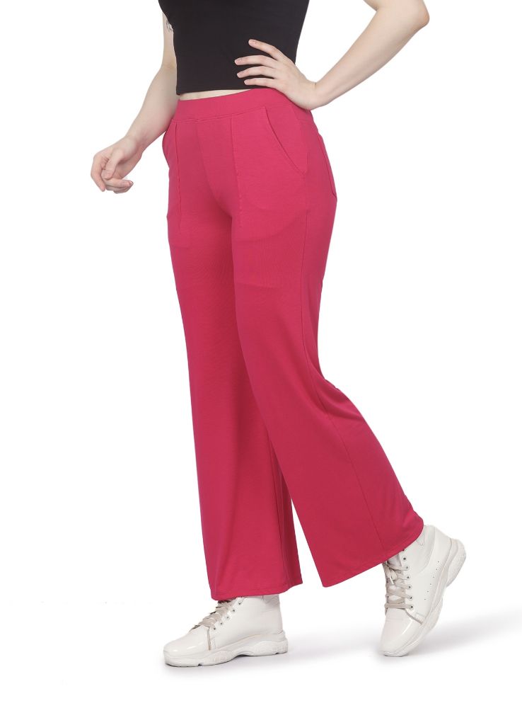 Picture of Frenchtrendz Rayon Poly Plated swe pink Bell Bottom Pant