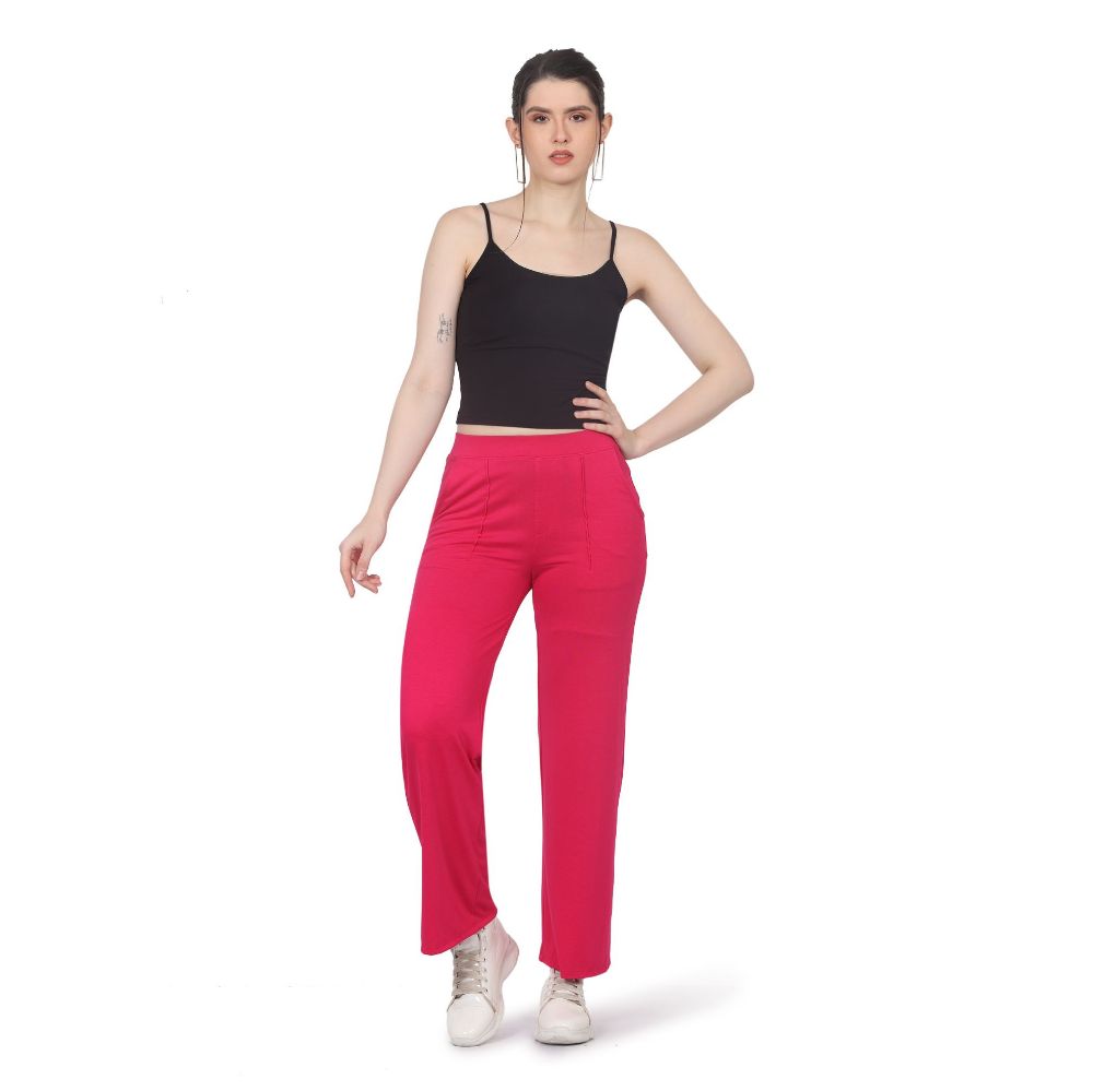 Picture of Frenchtrendz Rayon Poly Plated swe pink Bell Bottom Pant