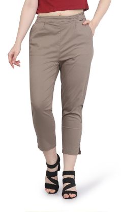 Picture of Frenchtrendz Women's Ankle Length Front Belt And Back Elasticated Poplin Lycra Granite Pant