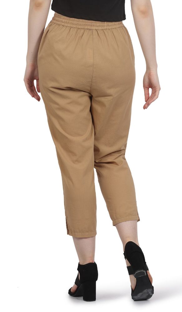 Picture of Frenchtrendz Women's Beige Cotton Pant Elastic Closure With Drawstring  