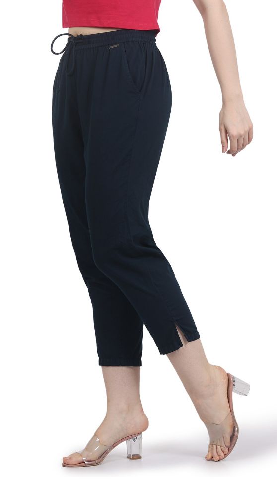 Picture of Frenchtrendz Women's Navy Cotton Pant Elastic Closure With Drawstring