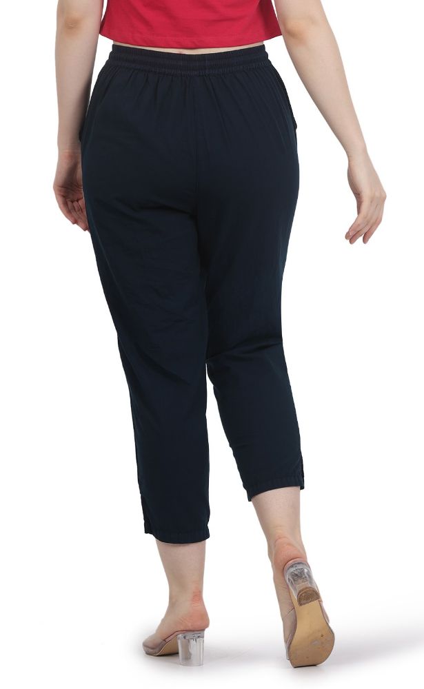 Picture of Frenchtrendz Women's Navy Cotton Pant Elastic Closure With Drawstring