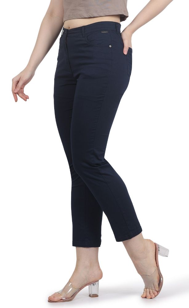 Picture of Frenchtrendz Women's Poplin Lycra navy pant