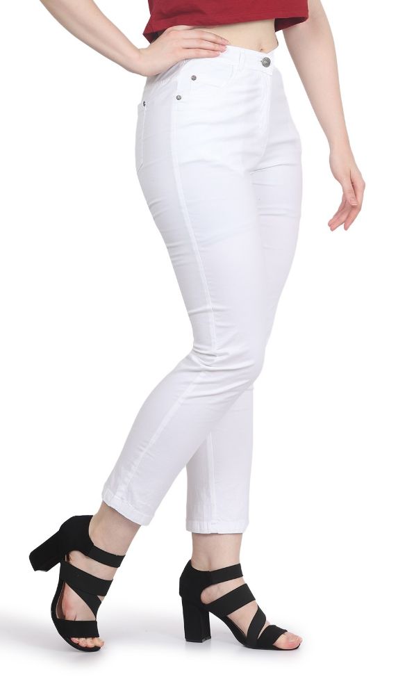 Picture of Frenchtrendz Women's Poplin Lycra White Pant