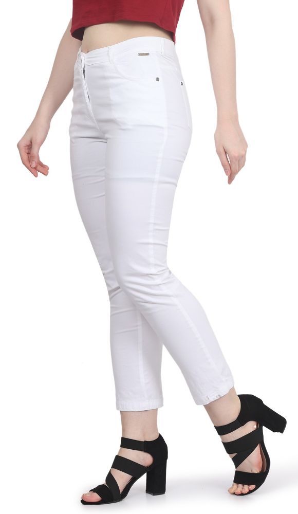 Picture of Frenchtrendz Women's Poplin Lycra White Pant