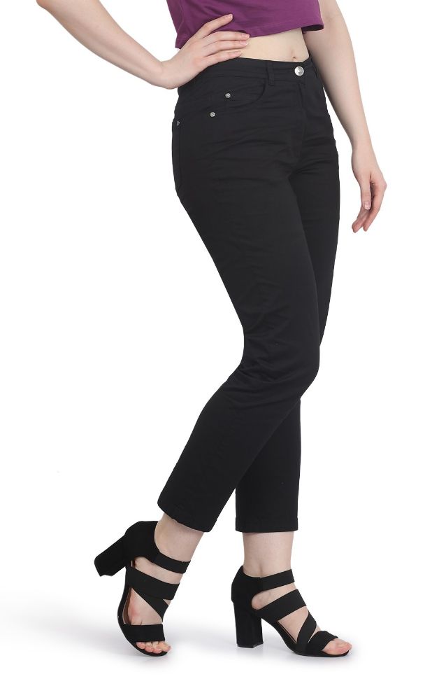 Picture of Frenchtrendz Women's poplin lycra black pant