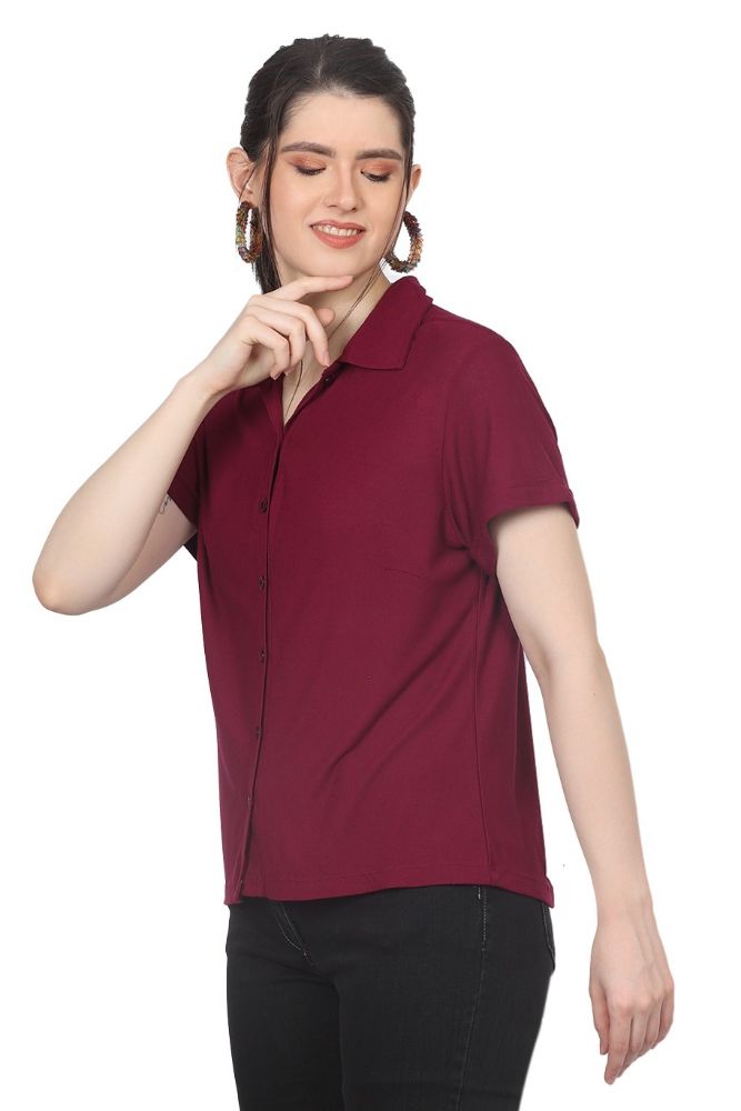 Picture of Frenchtrendz Women's dark maroon Viscose Crepe Shirt
