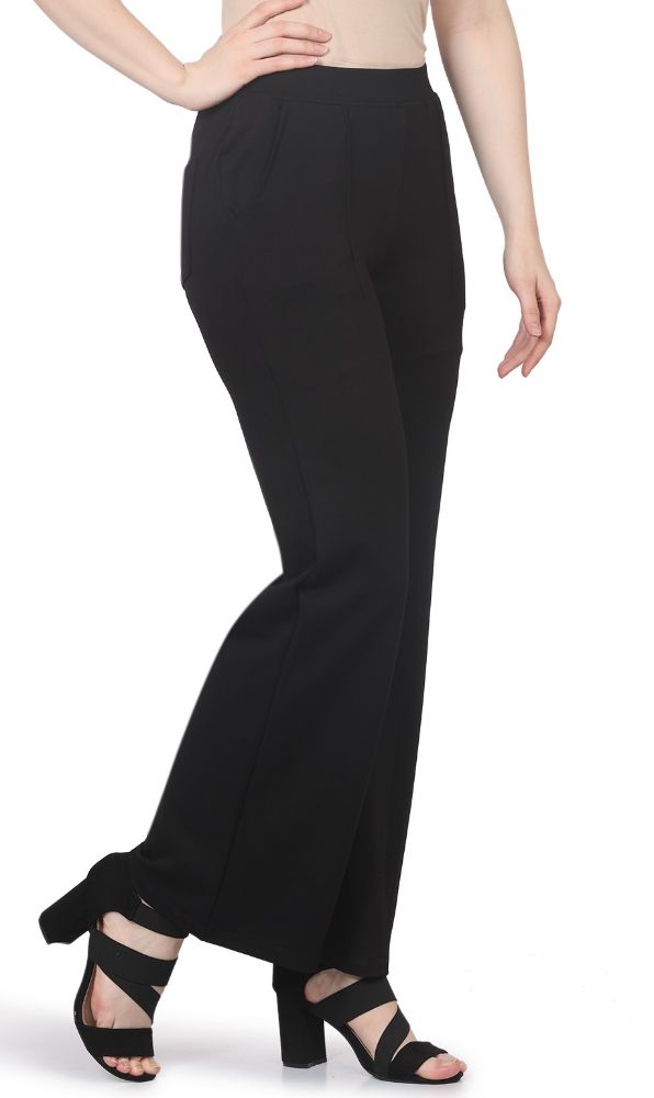 Picture of Frenchtrendz Rayon Poly Plated Black Bell Bottom Pant