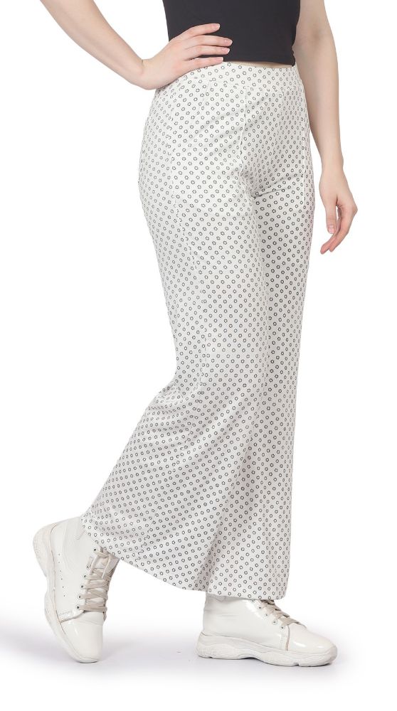 Picture of Frenchtrendz Rayon Poly Plated Choco Dot print Bell Bottom Pant