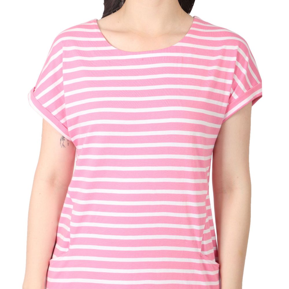 Picture of Frenchtrendz Women's Striped pink White Round Neck Dress