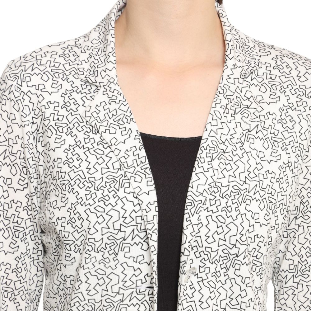 Picture of Frenchtrendz Women's all weather Black doodle printed  Blazer