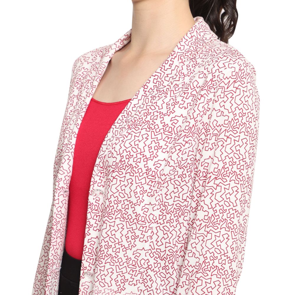 Picture of Frenchtrendz Women's all weather maroon Doodle Printed  Blazer