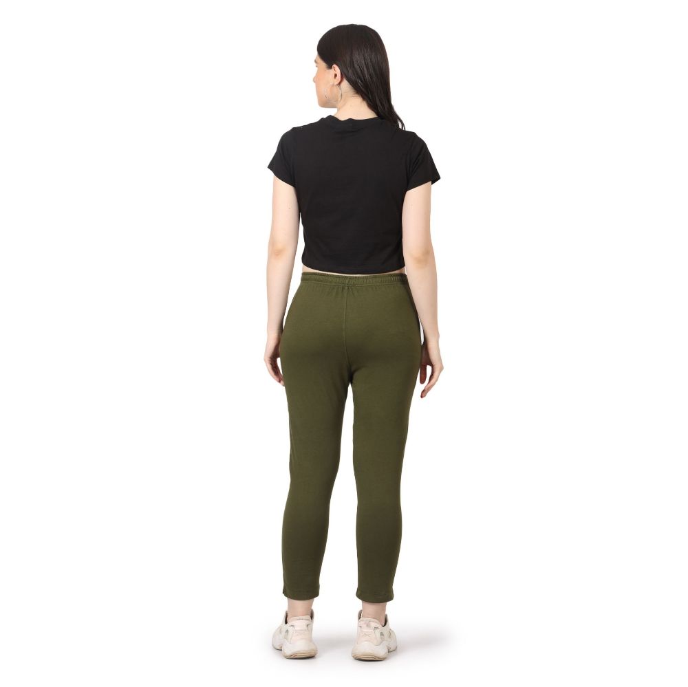 Picture of Frenchtrendz Women's Olive Cotton Pant Elastic Closure