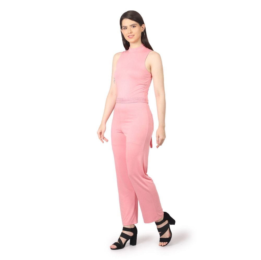 Picture of Frenchtrendz Women's Light Pink Jumpsuit With Embellished Belt