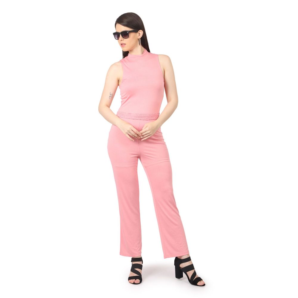 Picture of Frenchtrendz Women's Light Pink Jumpsuit With Embellished Belt