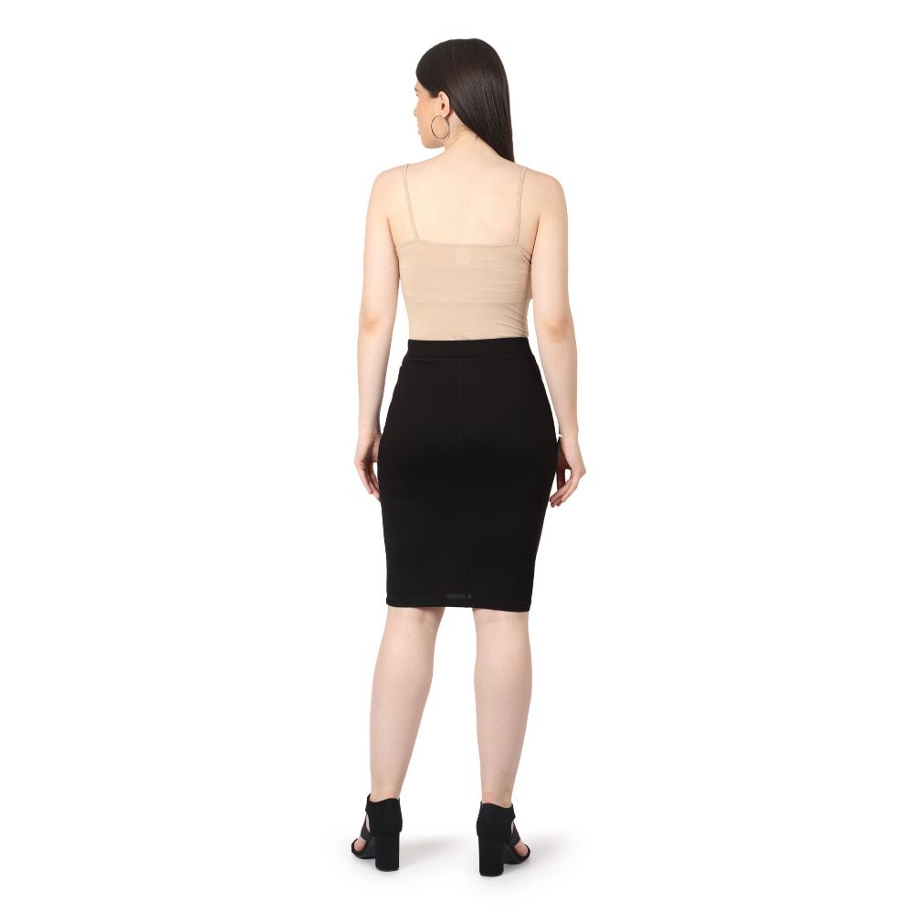 Picture of Frenchtrendz Women Rayon poly plated Black Solid Pencil Skirt