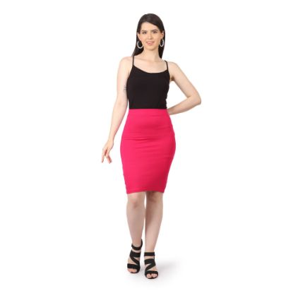 Picture of Frenchtrendz  Women's Rayon Poly Plated Swe pink Solid Pencil Skirt
