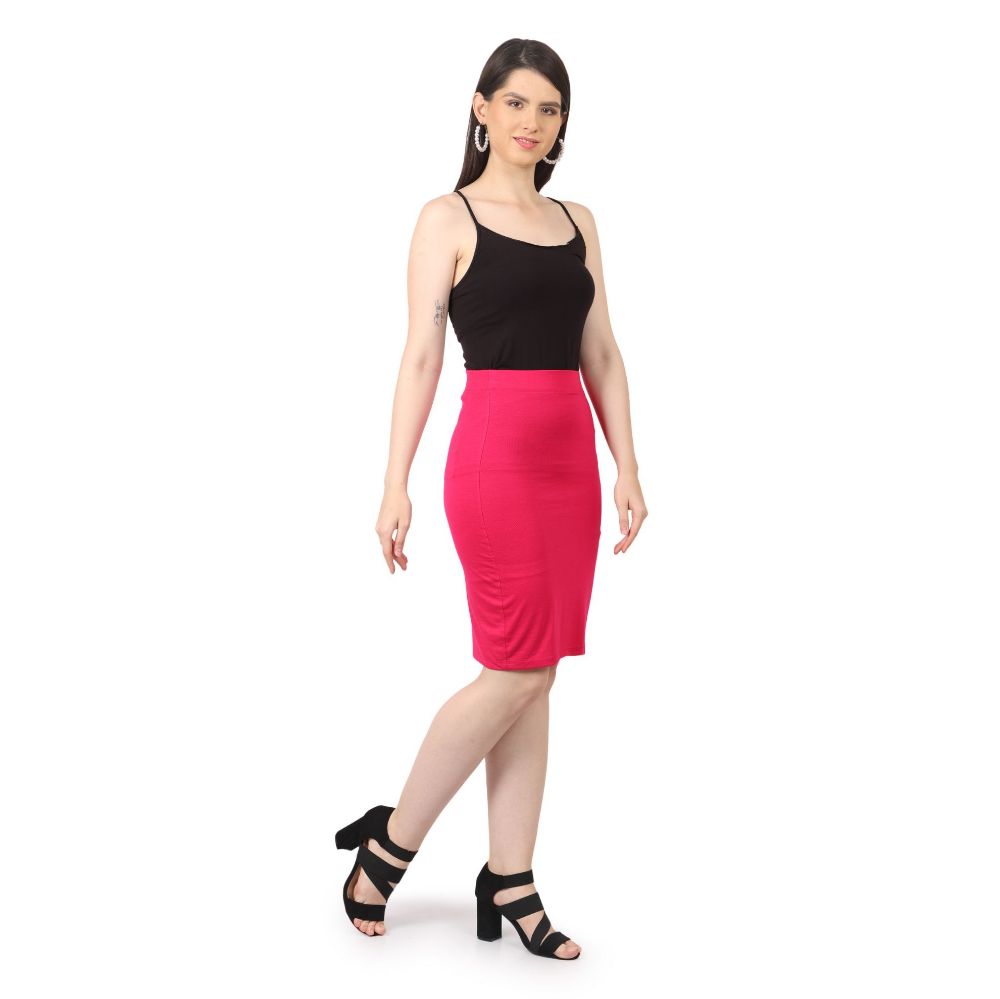 Picture of Frenchtrendz  Women's Rayon Poly Plated Swe pink Solid Pencil Skirt