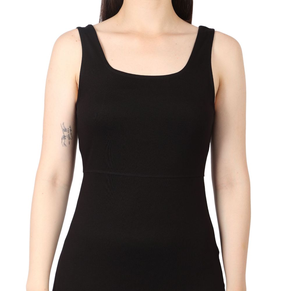 Picture of Frenchtrendz Women Black Rayon poly plated Tank Middi Dress
