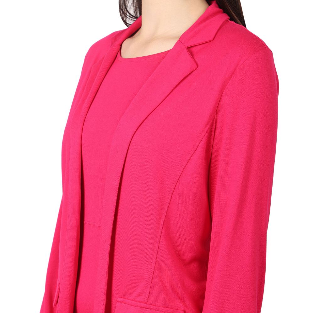 Picture of Frenchtrendz Women's  Rayon Poly Pleated Swe pink Boat Neck Dress And Blazer Set