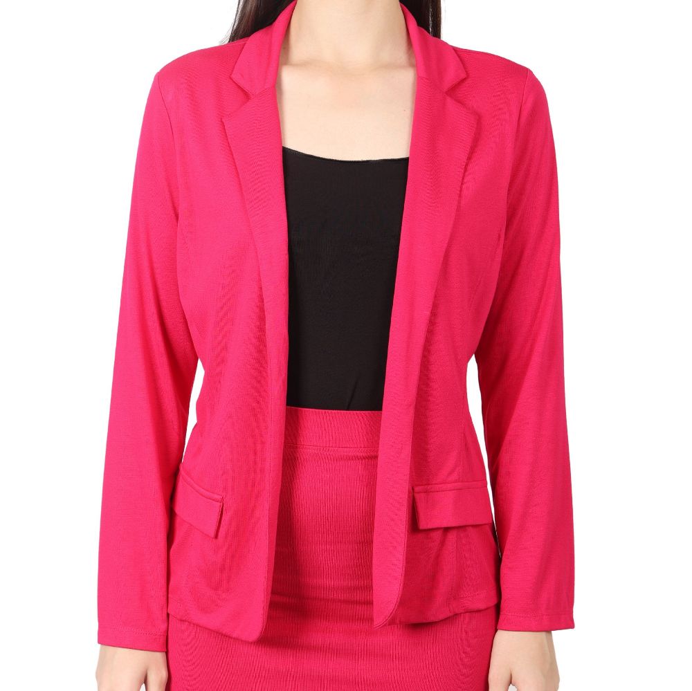 Picture of Frenchtrendz Women's Rayon Poly Pleated Swe pink Blazer And Skirt Set