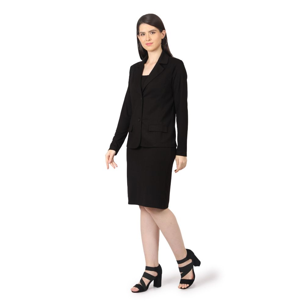Picture of Frenchtrendz Women's  Rayon Poly Pleated Black Tank Dress And Blazer Set