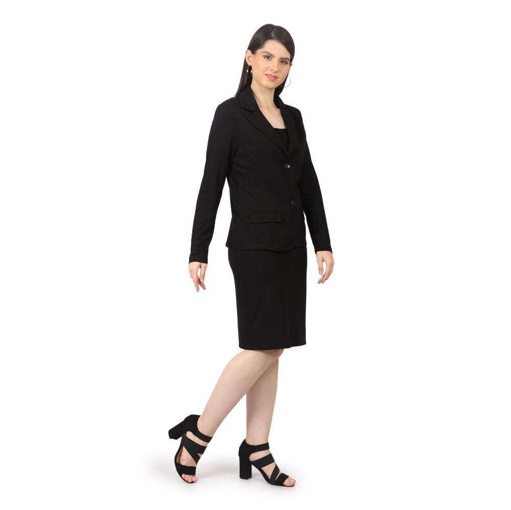 Picture of Frenchtrendz Women's  Rayon Poly Pleated Black Tank Dress And Blazer Set