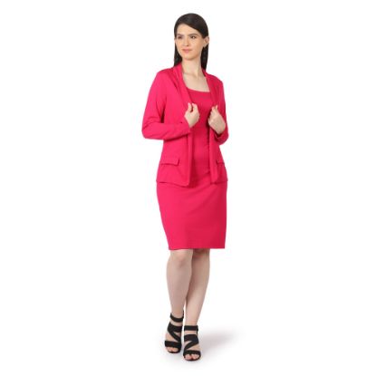 Picture of Frenchtrendz Women's Rayon Poly Pleated  Swe pink Tank Dress And Blazer Set