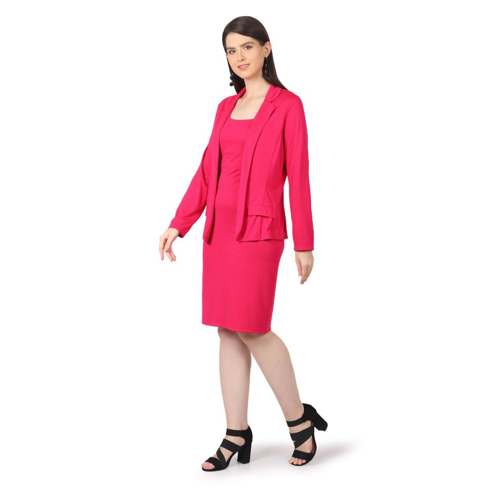 Picture of Frenchtrendz Women's Rayon Poly Pleated  Swe pink Tank Dress And Blazer Set