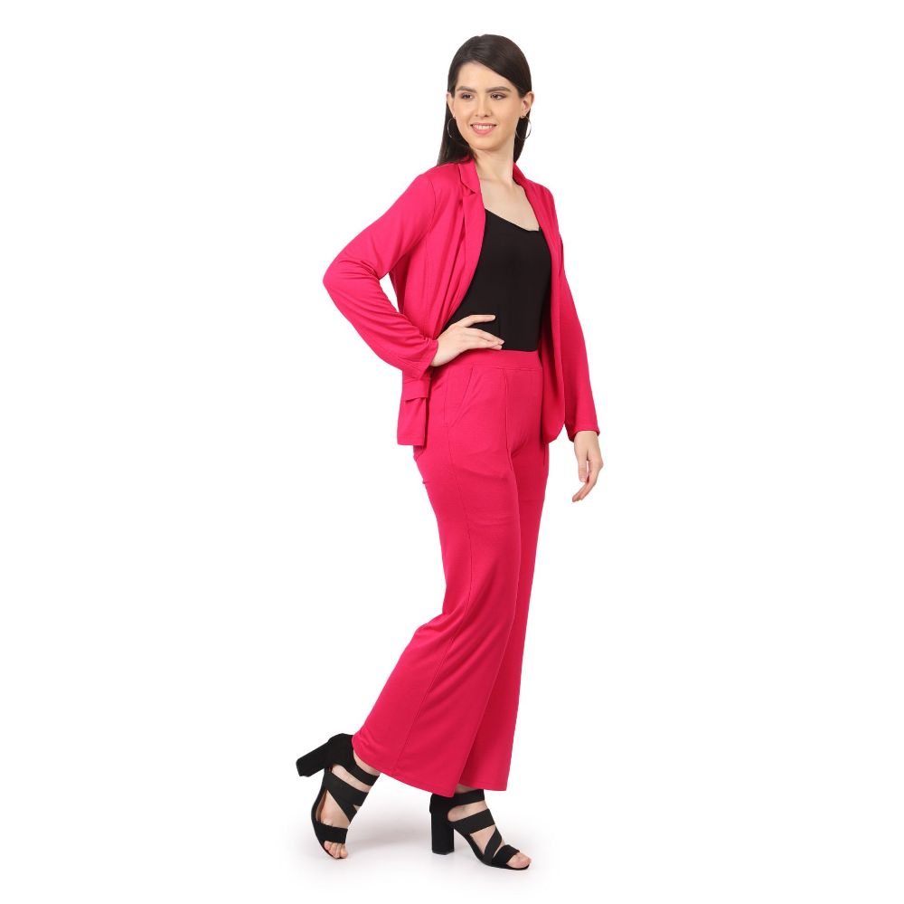 Picture of Frenchtrendz Rayon Poly Plated Swe Pink Bell Bottom Pant and Blazer Set