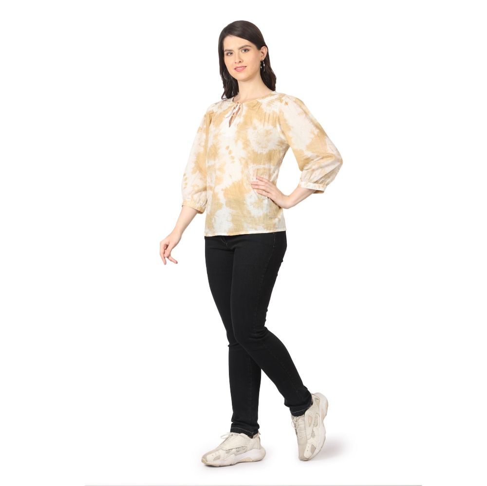 Picture of Frenchtrendz Women's Tie & Dye Beige cotton Top