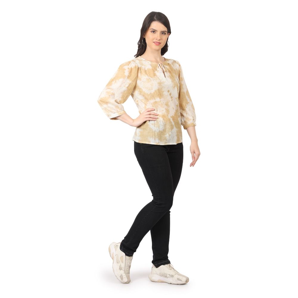Picture of Frenchtrendz Women's Tie & Dye Beige cotton Top